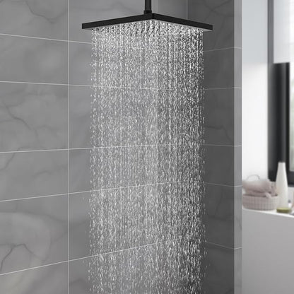 Hibbent cUCPC Certified Metal Rain Shower Head, 12'' High Pressure Shower Heads, Square Large Bathroom Rainfall Shower Head with Adjustable Brass Ball Joint, Waterfall Full Body Coverage, Matte Black