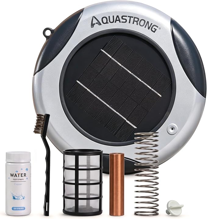 AQUASTRONG Solar Powered Pool Maintenance System with 19.9 oz Copper Anode, High-Efficiency Solar Panel for Above & Inground Swimming Pools up to 50,000 Gal, Compatible with All Pool Types