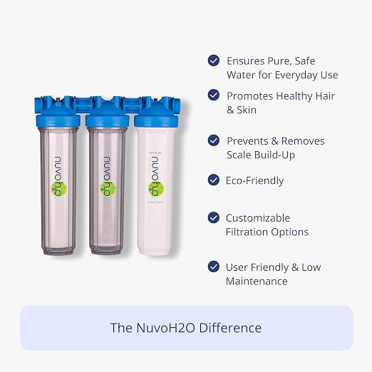 NuvoH2O Advanced 3-Stage Citrus-Based, Salt-Free Water Filter System + Water Softener with Iron and Sediment Filtration – Healthy & Pure Water – Removes Scale (Whole Home Trio System)