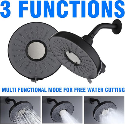 Filtered Shower Head, 8 Inch High Pressure Rainfall Showerhead and 15 Stage Shower Filter Combo for Hard Water, 360° Adjustable Swivel, 3 Spray Modes (Black)