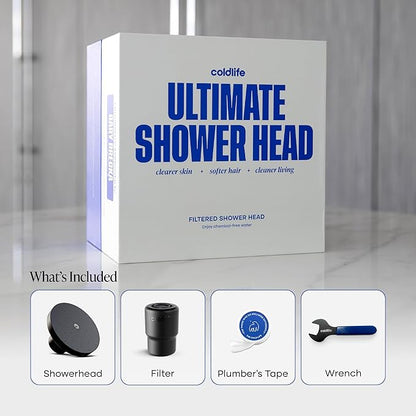 Cold Life Filtered Shower Head for Hard Water - Recommended by Gary Brecka - Wide-Face High-Pressure Shower Head with Filter - Multi-Stage Filtration for Skin & Hair, 99% Chlorine Reduction, Chrome