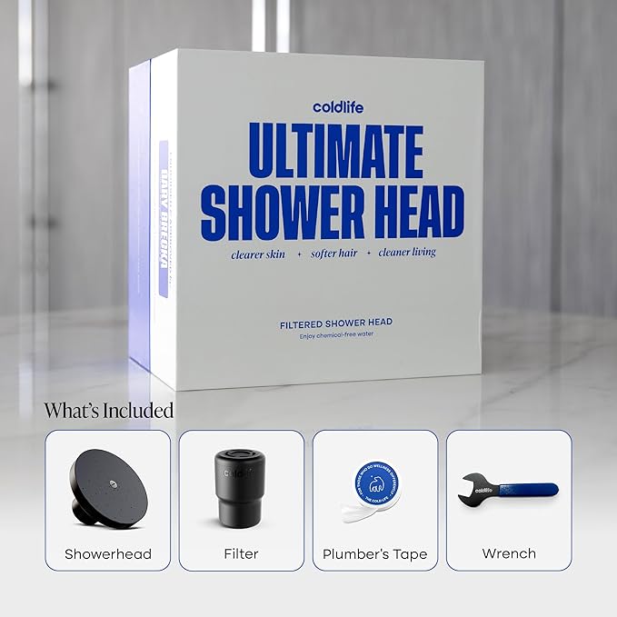 Cold Life Filtered Shower Head for Hard Water Recommended by Gary Brecka - Wide-Face High-Pressure Shower Head with Filter - Multi-Stage Filtration for Skin & Hair, 99% Chlorine Reduction, Matte Black