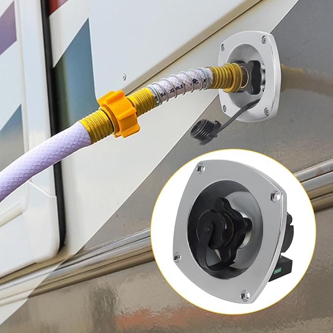 RV City Water Inlet with Pressure Reducing Valve,Chrome Water Fill Inlet Replacement with Check Valve,RV Water Inlet Connection,for Marine,Trailer,Motorhome Inlet