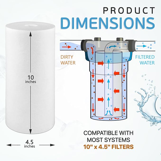 Ronaqua 10" x 4.5" Big Sediment Replacement Water Filter Cartridge, 5 Micron, NSF Certified, for Whole House, Compatible with RFC-BBSA, W15-PR, WFHD13001B, GXWH35F, HF45-10BLBK10PR and AP817, 4 Pack