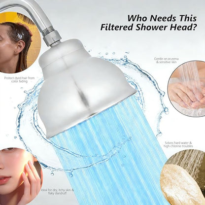 SonTiy Filtered Shower Head, All Metal Shower Filter Head For Hard Water Removes Chlorine, Improve Hair,Nails & Skin, Adjustable High Pressure Water Softener Showerhead, 6 Inch, Gold