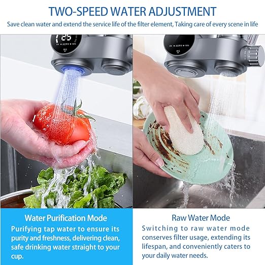 Water Filter for Sink Faucet, Lead-Reducing Filter, Dual Head Design with Temperature Display ℉, 300 Gallons Long-Lasting Reinforced Housing Built-to-Last, Multi-Use Tap Water Filter