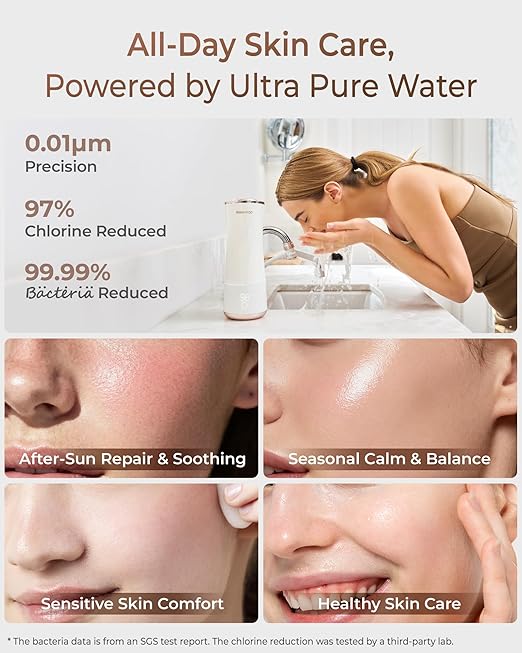 Waterdrop BFC1 Skincare Filter, Bathroom Sink Filter Water Faucet for Skin, Countertop Water Filter, SGS Certified, Reduces 99% Chlorine, Nanoscale Deep Clean, Hydrate Deeply