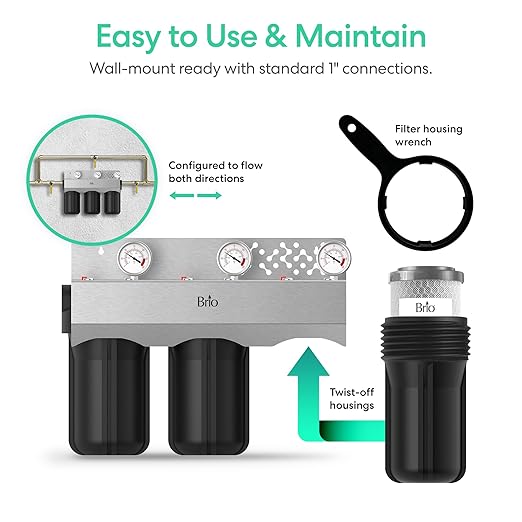 Brio Whole House Water Filter System for Heavy Metal Reduction w/Gauges | 3 Stage Fast-Flow Filtration (Sediment, GAC + KDF, CTO Carbon Block) 4.5" x 10" Filters | Protects Home Appliances | 720 GPH