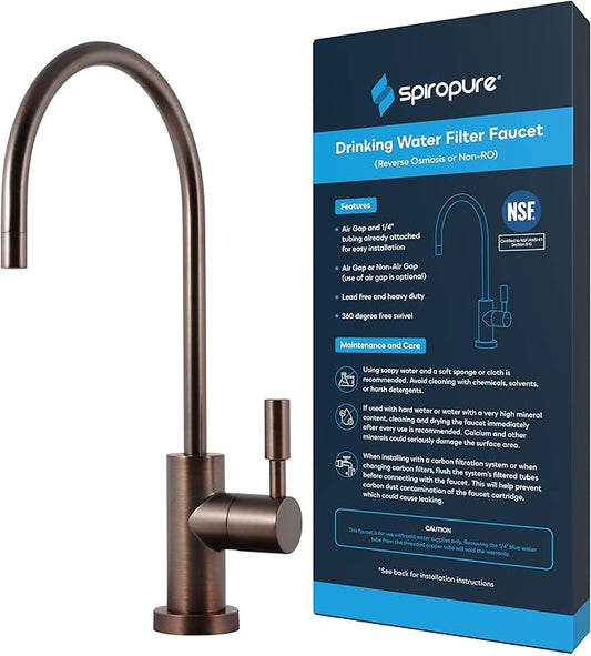 SpiroPure NSF-Certified Lead-Free Air Gap RO Faucet, Antique Bronze, Reverse Osmosis Replacement Water Filter Faucet, 3 Line Filtered Faucet, SP-FC100-AB