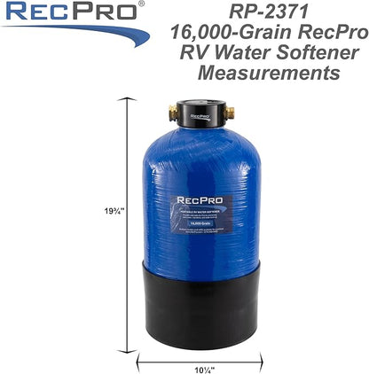 RecPro RV Water Softener Portable | Prevents Hard Water Buildup | Hose and TDS Water Test Strips Included | Cation Exchange Resin (16,000 Grain)