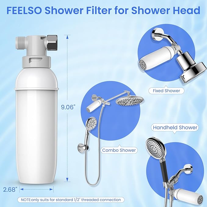 FEELSO Shower Filter, Upgraded High Output Universal Shower Head Water Softener Filter for Hard Water Remove Chlorine Fluoride Heavy Metals Sediments Impurities