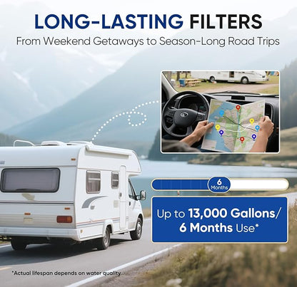 PUREPLUS RV Dual Stage Water Filter System with Grooved Sediment and Carbon Cartridges, NSF/ANSI 42 Certified, Stainless Steel 3/4" Fittings, Reduces Sediment, Chlorine, Odors and More