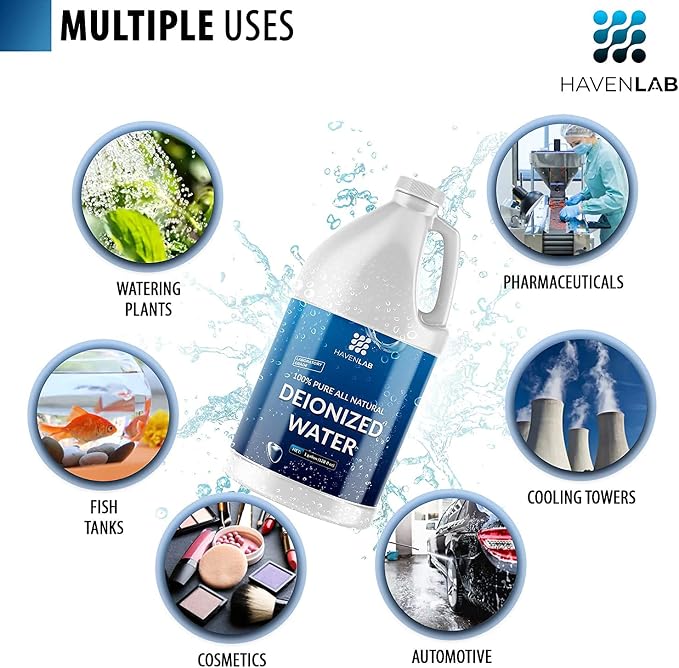 Deionized Water - Demineralized (1 Gallon) Purification Softener for Washing & Cleaning, Automotive Battery Cooling, Laboratory Equipment, Watering Plants, Agua Desionizada Desmineralizada