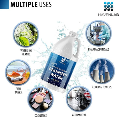 Deionized Water - Demineralized (1 Gallon) Purification Softener for Washing & Cleaning, Automotive Battery Cooling, Laboratory Equipment, Watering Plants, Agua Desionizada Desmineralizada