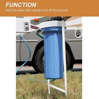RV Water Filter Stand – Powder-Coated Iron Holder – Keeps Inline Filters Upright & Off the Ground – Prevents Hose Kinking & Tangling – Easy Tool-Free Setup – Rust-Resistant Exterior