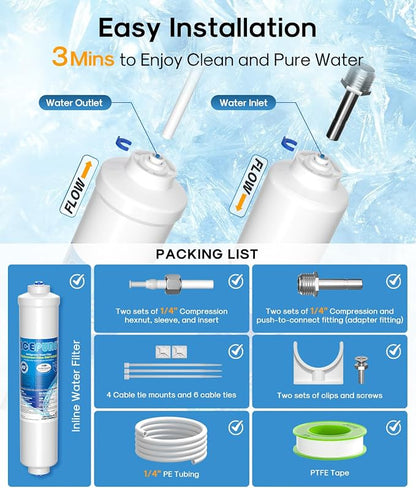 ICEPURE Inline Water Filter for Refrigerator and Ice Maker with 1/4-Inch Direct Connect Fittings, NSF Certified Drinking Water Filtration System for RV, RO System, Reduces Chlorine, Taste&Odor, 1PACK