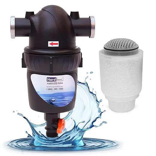 Hardless NG4 Whole House Water Filter with Extra NG4 Replacement Cartridge - Salt-Free Water Softener Alternative, 3/4" Inlet/Outlet, Compact, Easy to Install, Designed for Areas w/Hard Water