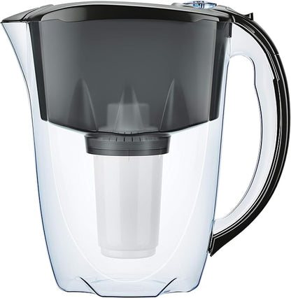 AQUAPHOR Water Filter Jug Prestige I 1 X A5 Filter Included I Capacity 2.8l I Fits in the Fridge Door I Reduces Limescale Chlorine & Microplastics Black
