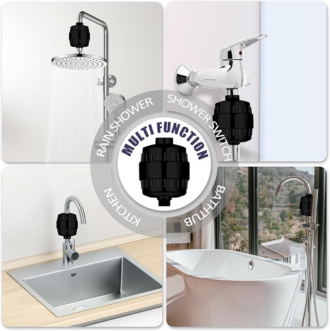 20 Stage Shower Head Filter for Hard Water with 3 Cartridges, Black | High Output ,Remove Chlorine, Fluoride and Other Impurities, Improves Skin Condition, Protects Hair
