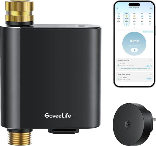 GoveeLife H5901 Smart WiFi Sprinkler Timer with Gateway, 1 Water Outlet | 1640ft Gateway-Device Range, App Remote Control, Weather Adaptive, Brass Connectors, IP67, 2Yr Battery, for Garden/Lawn/Yard