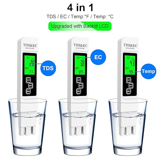Most Accurate So Far 4-in-1 Instant Read TDS Meter - Measures TDS, EC, & Temperature (°C/°F) - Digital Water Testing Kit for Tap, Well, Pool, Hydroponics, Aquarium, RO/DI System White