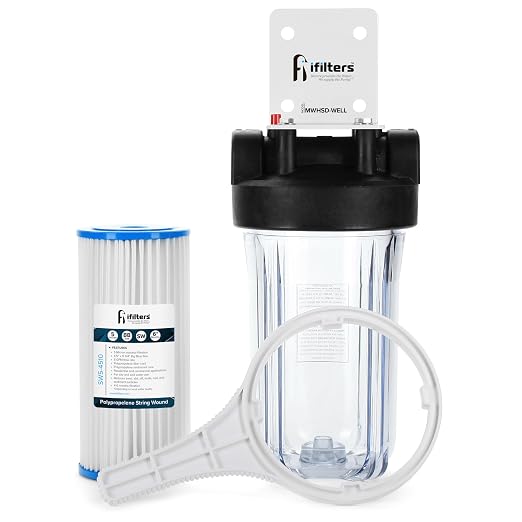 Well Water Whole House Sediment & Rust Complete Filtration System with Pleated Washable filter, Clear Housing 1" Ports