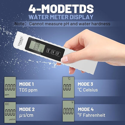 TDS Meter Digital Water Tester, 3 in 1 TDS EC & Temperature Meter(°C, °F) 0-9990 ppm Water Quality Tester Portable Water Testing Kits for Hydroponics Aquariums Spa Water RO/DI Systems