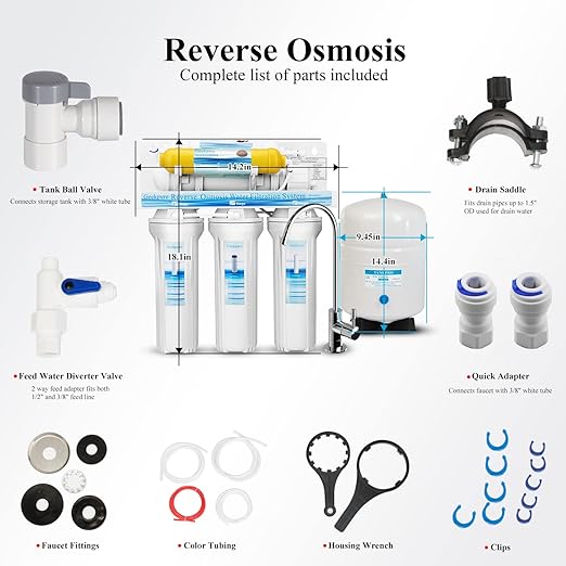 Geekpure 6-Stage Reverse Osmosis Drinking Water System with Mineral Remineralization Filter-75 GPD
