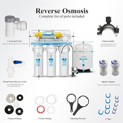 Geekpure 6-Stage Reverse Osmosis Drinking Water System with Mineral Remineralization Filter-75 GPD