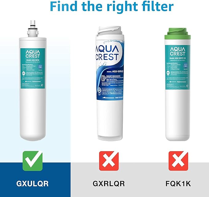 AQUA CREST FQK1R, GXULQR Under Sink Water Filter, Replacement for GE FQK1R, GXULQR, Compatible with GE GXK140TNN and GXULQK systems, NSF/ANSI 42 372, 2K Gallons, Reduces Lead, Chlorine, 2 Pack