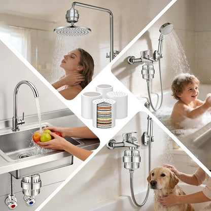 4 er High Output Shower Filter Replacement Cartridge, 25 Stage shower head filter Cartridge Suitable for People with Sensitive and Dry Skin, Filters Chlorine and Impurities Restores pH Balance