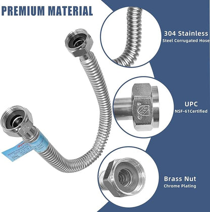2 PACK,36 inch Length Hot Water Heater Hose 1"FIP x 1" FIP Water Line,Stainless Steel Flexible Corrugated Water Heater Connector, 1 Inch Water Softener Flex Pipe Hose (0.7"ID)