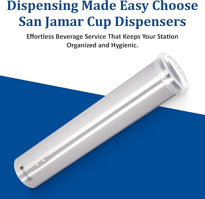 San Jamar Small Pull-Type Cup Dispenser Fits 3-4.5 Oz Cone Cups, 3-5 Oz Flat Cups with Flip Caps for Restaurants, Dining Halls, and Fast Food, Stainless Steel, 16 Inches, Silver