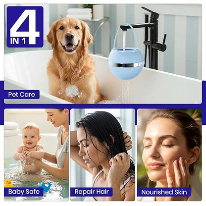 Crystal Quest Bath Ball Filter for Tub Faucet, Bathtub Water Filter, BPA-Free Bathtub Filter, Removes Chlorine, Lead & Impurities, Improves Skin, Hair & Nails, Long Lasting, Fits Most Tubs - Blue