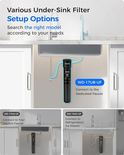 Waterdrop 17UB-UF 0.01 μm Ultra Filtration Under Sink Water Filter System, Reduces Lead, Chlorine, Bad Taste & Odor, 3 Years, with Dedicated Brushed Nickel Faucet, USA Tech