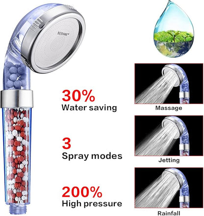 Nosame Shower Head with Hose and Bracket, Filter Filtration High Pressure Water Saving 3 Mode Function Spray Handheld Showerheads for Dry Skin & Hair