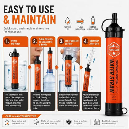 Straw, Lightweight, Reusable Survival Filtration Portable Gear Suitable Camping, Hiking, Travel, Biking, Survival Team Family Outing (2 Pcs)