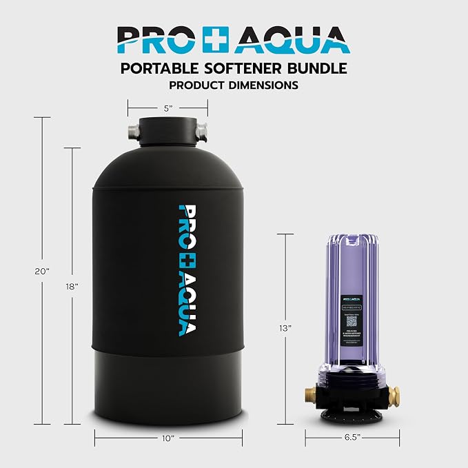 PRO+Aqua Portable RV Water Softener Filter and Soften Hard Water for RV Trailers Vans 16,000-Grains and Filtration System Bundle WS-P-16-BNDL
