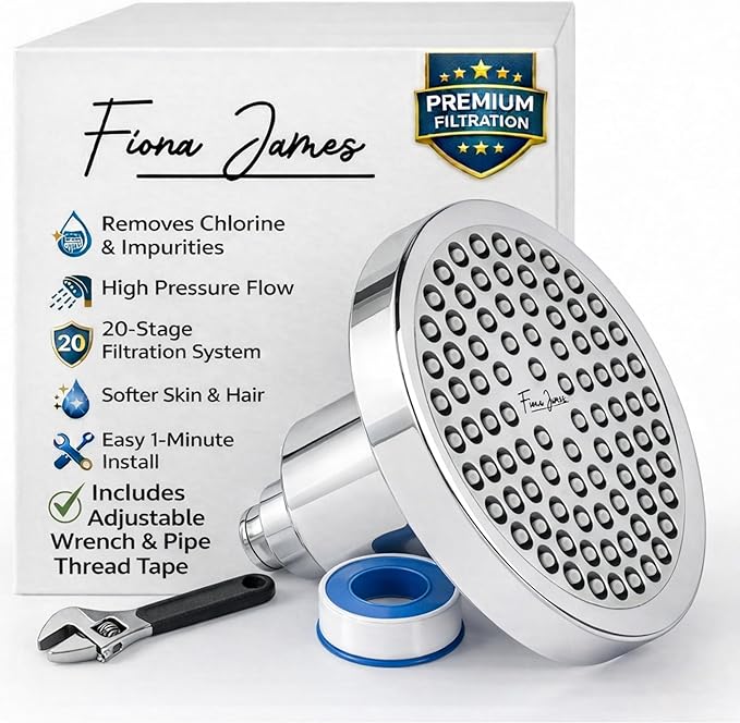 Filtered Shower Head for Hard Water – High Pressure Showerhead with 20-Stage Filter – Removes Chlorine & Heavy Metals – Improves Skin & Hair – Easy Install, Polished Chrome