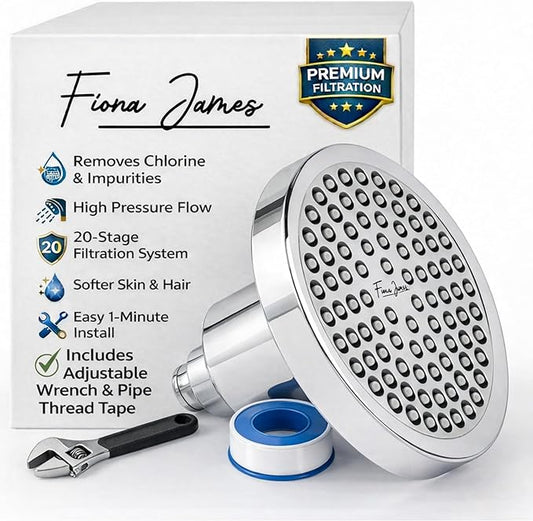 Filtered Shower Head for Hard Water – High Pressure Showerhead with 20-Stage Filter – Removes Chlorine & Heavy Metals – Improves Skin & Hair – Easy Install, Polished Chrome