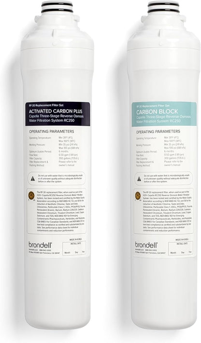 Brondell Reverse Osmosis Replacement Filter Set for Capella RO Water Filtration System, Activated Carbon Plus and Carbon Block Filters, 6 Months Filtration, RF-30
