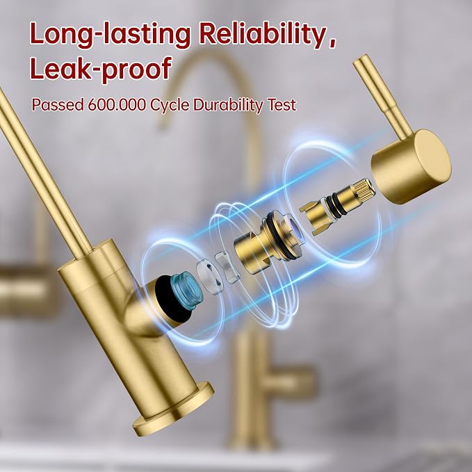 SUMERAIN Kitchen Water Filter Faucet NSF Certification 100% Lead-Free | Brushed Gold, SUS304 Stainless Steel, Drinking Water Faucet for Kitchen Sink, for Reverse Osmosis or Water Filtration System