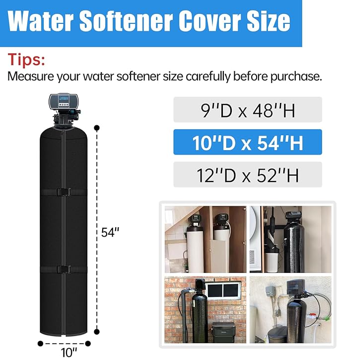 Water Softener Tank Jacket, 3mm Neoprene Water Softener Cover Insulated, Heavy Duty Tank Cover to Prevent Sweating, 10''D x 54''H- Black