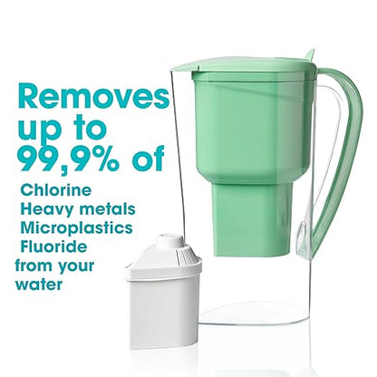 Water Filter Jug Green for Tap Water Alkanatur Drops Filters Water Supports Ionisation and Gives Magnesium from pH 9 1.4 Litre Capacity Filters Limescale Chlorine and Metals Without BPA