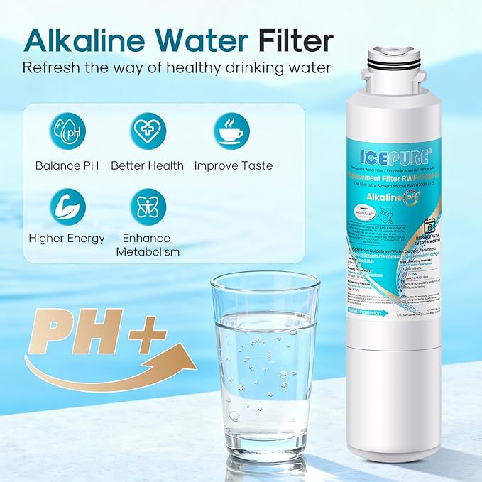 ICEPURE Alkaline DA29-00020B Refrigerator Water Filter Replacement for Samsung HAF-CIN/EXP HAF-CIN, DA29-00020A/B, DA29-00020B-1, 46-9101, RF28HMEDBSR, RF263BEAESR, HDX FMS-2, Enhances PH, 3Pack