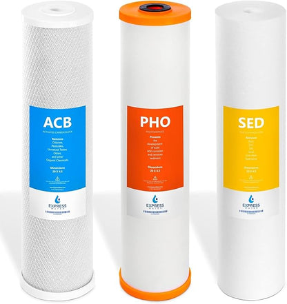 Express Water Whole House Water Filter Set for Anti Scale – 3 Stage Filtration Water Conditioner Replacement Kit – Sediment, Carbon Block, Polyphosphate High Capacity Cartridge – 4.5” x 20” inch