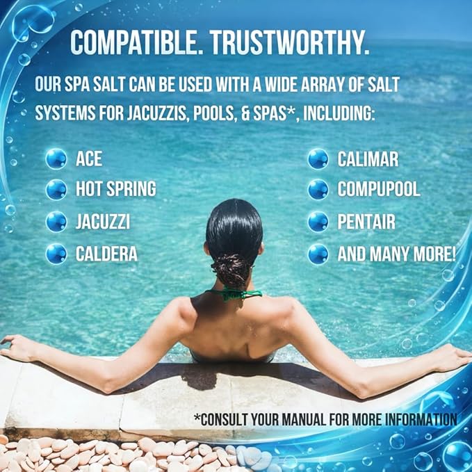 Hot Tub Salt and Spa Salt 4lb, Pure Sodium for Saltwater Spas, Swim Jacuzzi, Inflatable Hotspring, Caldera, Chloromatic, Pool Systems and Freshwater Generators