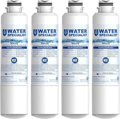 Waterspecialist DA29-00020B Replacement for Samsung® Water Filter DA29-00020B, HAF-CIN/EXP, DA29-00020B-1, HDX FMS-2, RS25J500DSR, RF28HMEDBSR, RF263BEAESR, RF4287HARS, DA97-08006A-1, 4 Filters