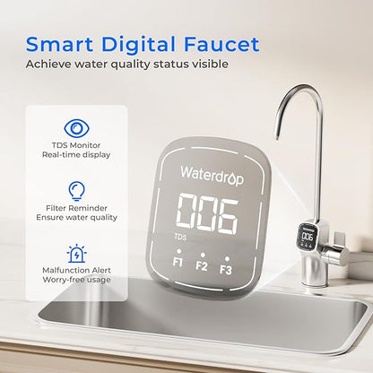 Waterdrop X8 Reverse Osmosis System, NSF/ANSI 42&58&372 Certified, 800 GPD Tankless RO Water Filter, 9-Stage Filtration, Undersink, 2:1 Pure to Drain, LED Faucet, BPA Free, [ NO Minerals Added ]