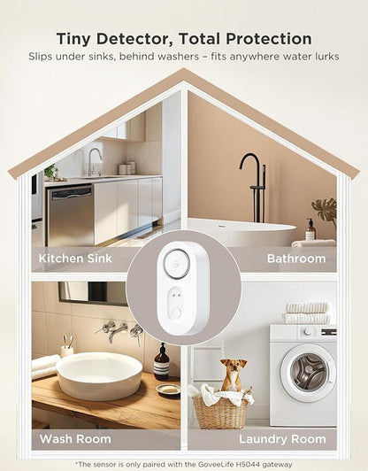 GoveeLife Upgraded Smart Water Leak Detector 1s with 1804ft Ultra-Long Range, WiFi Water Sensor with SMS/Email/APP Push and Sound Alarm,5-Year Battery Life, 4 Pack, Suit for Home, Basement, Kitchen